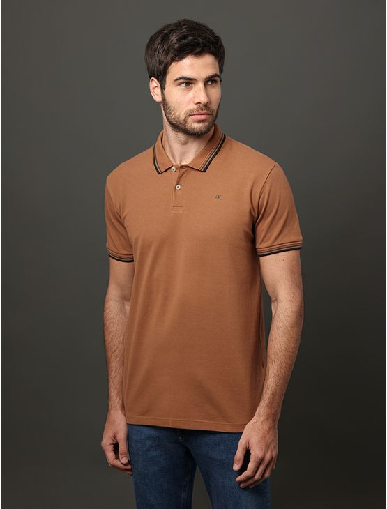 Polo Masculina Listras Calvin Klein Jeans - Havana Polo Masculina Listras Calvin Klein Jeans Havana Pp