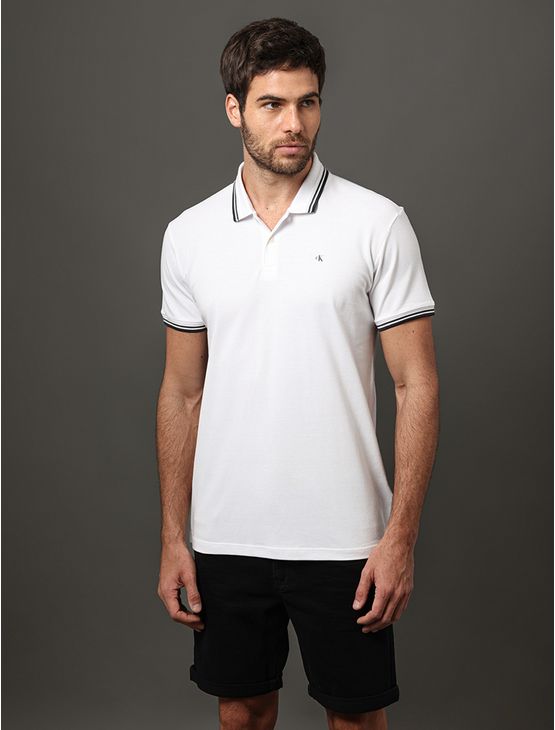 Polo Masculina Listras Calvin Klein Jeans - Branco Polo Masculina Listras Calvin Klein Jeans Branco p