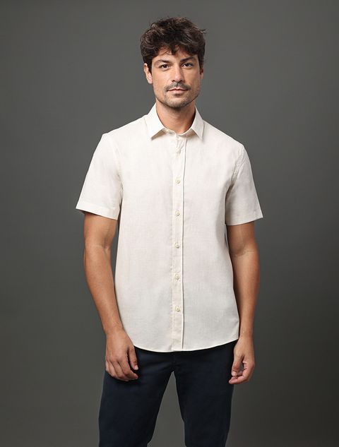 Camisa Masculina Linen Cotton Calvin Klein Jeans - Off White — Calvin Klein