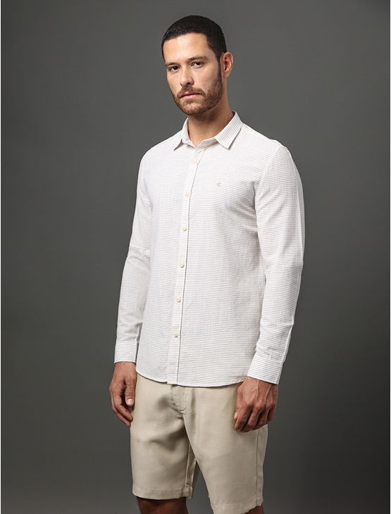 Camisa Masculina Fine Stripes Calvin Klein Jeans - Caqui Claro Camisa Masculina Fine Stripes Calvin Klein Jeans Caqui Claro g