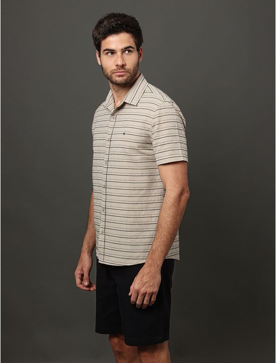 Camisa Masculina Listras Texturas Calvin Klein Jeans - Caqui Medio Camisa Masculina Listras Texturas Calvin Klein Jeans Caqui Medio Gg