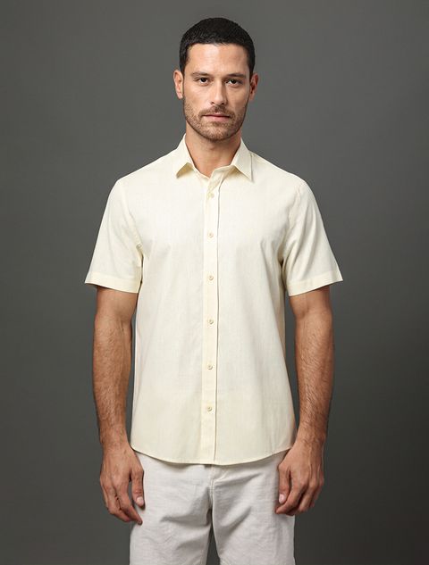 Camisa Masculina Linen Cotton Calvin Klein Jeans - Amarelo Manteiga — Calvin Klein