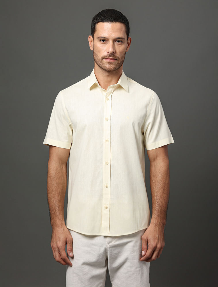 Camisa Masculina Linen Cotton Calvin Klein Jeans - Amarelo Manteiga
