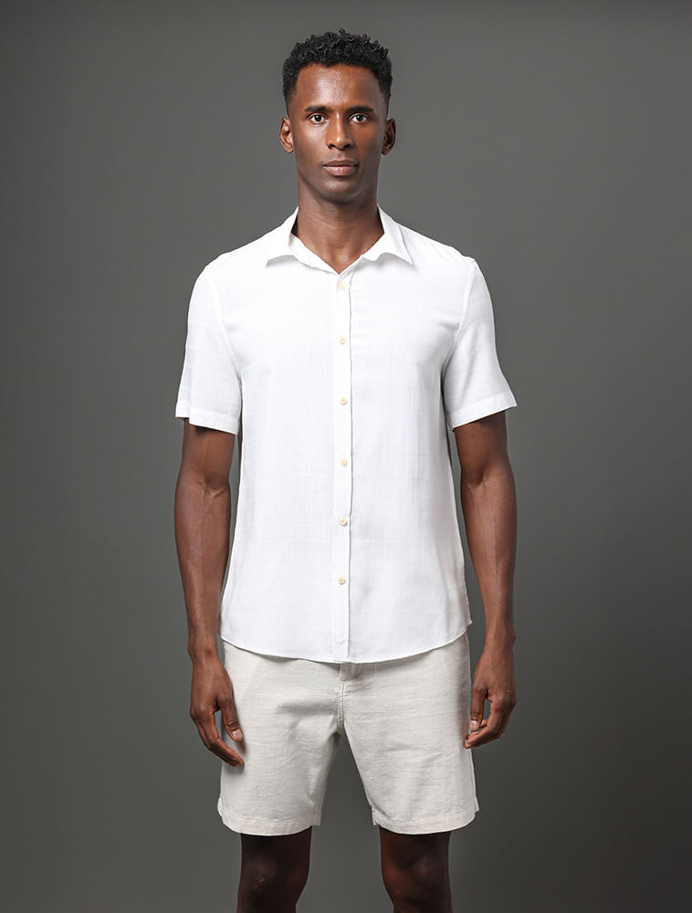 Camisa Masculina Listras Detalhes Calvin Klein Jeans - Branco