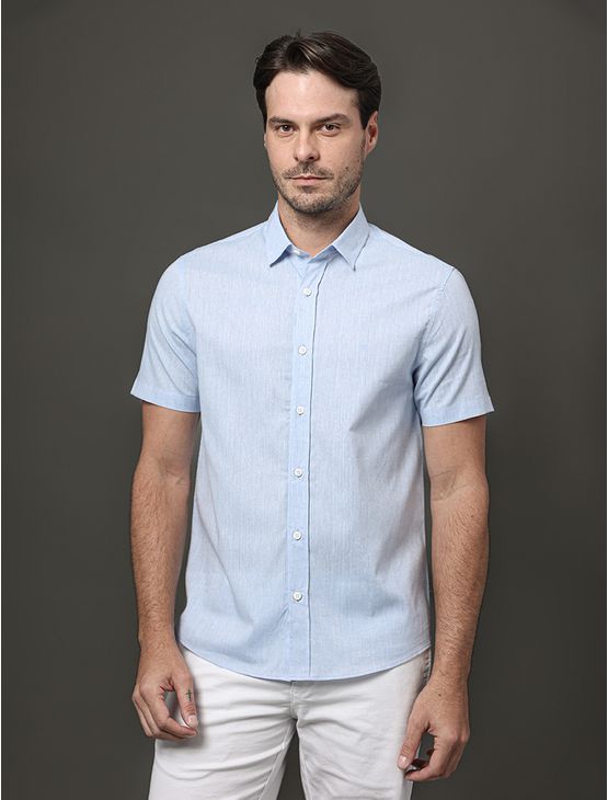 Camisa Masculina Linen Cotton Calvin Klein Jeans - Azul Claro Camisa Masculina Linen Cotton Calvin Klein Jeans Azul Claro m