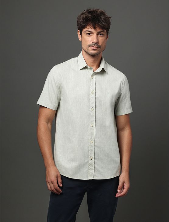 Camisa Masculina Linen Cotton Calvin Klein Jeans - Verde Camisa Masculina Linen Cotton Calvin Klein Jeans Verde m