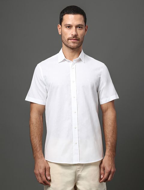 Camisa Masculina Linen Cotton Calvin Klein Jeans - Branco — Calvin Klein