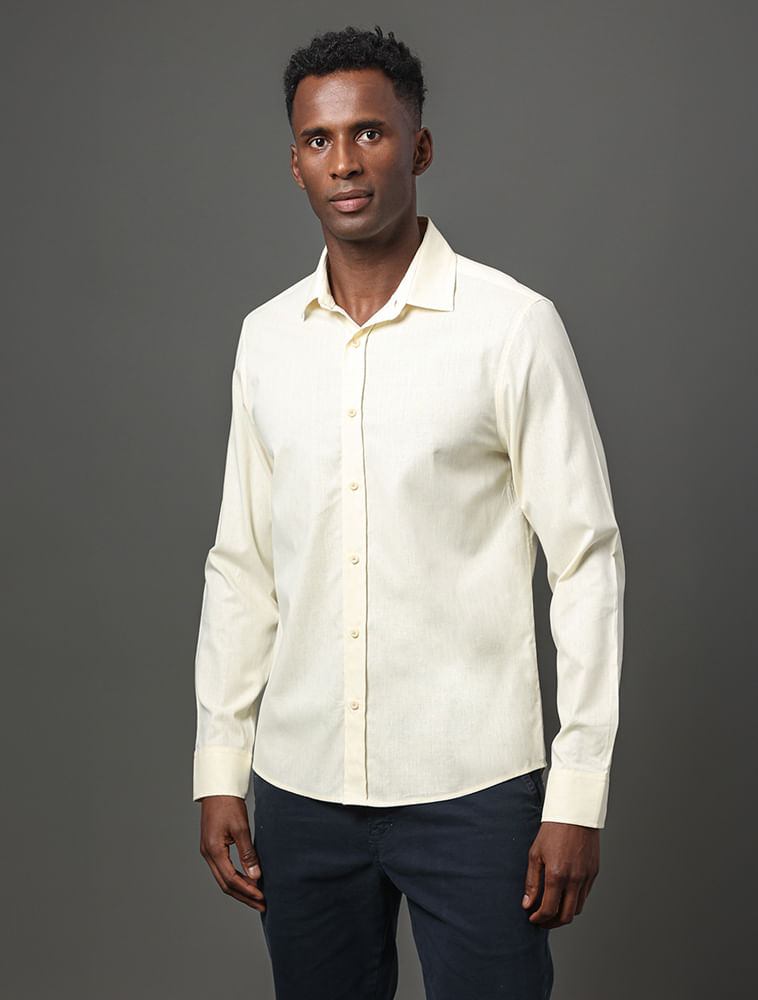 Camisa Masculina Cotton Linen Calvin Klein Jeans - Amarelo Manteiga