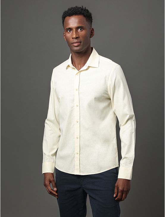Camisa Masculina Cotton Linen Calvin Klein Jeans - Amarelo Manteiga Camisa Masculina Cotton Linen Calvin Klein Jeans Amarelo Manteiga g