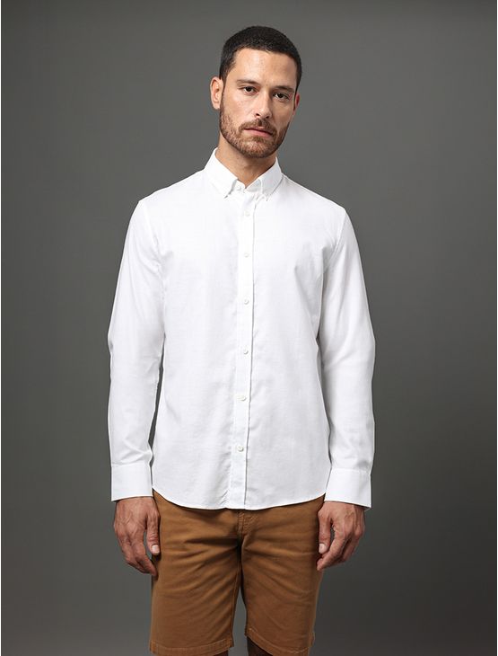 Camisa Masculina Button Down Calvin Klein Jeans - Branco Camisa Masculina Button Down Calvin Klein Jeans Branco g