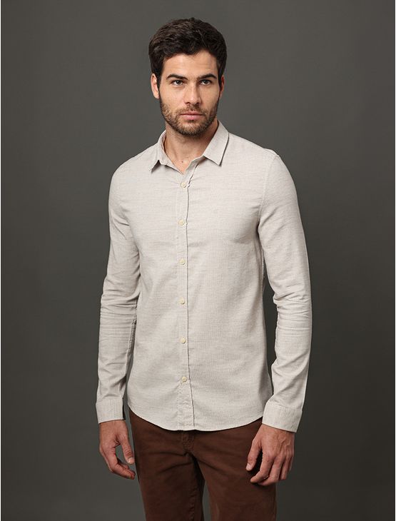 Camisa Masculina Slim Tela Calvin Klein Jeans - Off White Camisa Masculina Slim Tela Calvin Klein Jeans Off White Gg