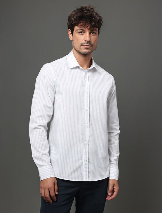Camisa Masculina Slim Stripes Calvin Klein Jeans - Branco Camisa Masculina Slim Stripes Calvin Klein Jeans Branco g