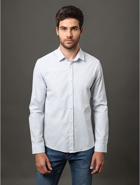 Camisa Masculina Slim Classic Check Calvin Klein Jeans - Branco Camisa Masculina Slim Classic Check Calvin Klein Jeans Branco Gg