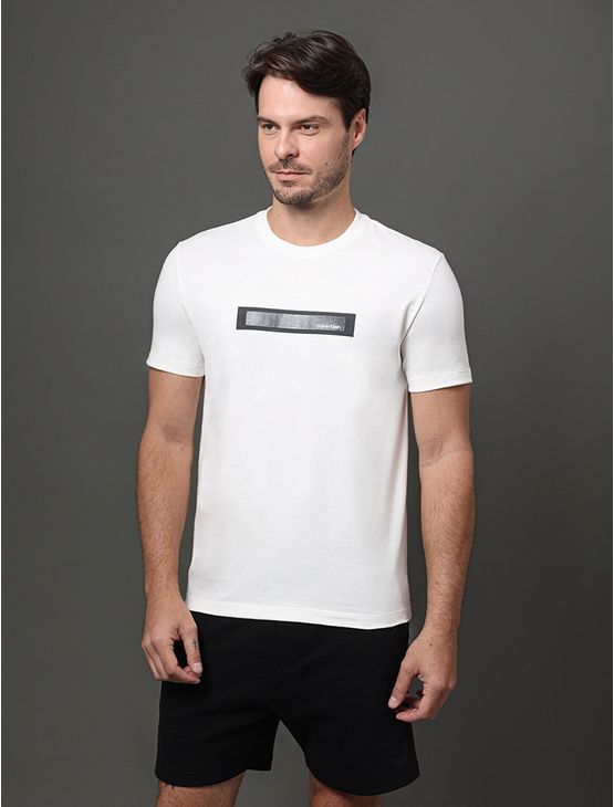 Camiseta Masculina Stripe Logo Gel Calvin Klein - Off White Camiseta Masculina Stripe Logo Gel Calvin Klein Off White m