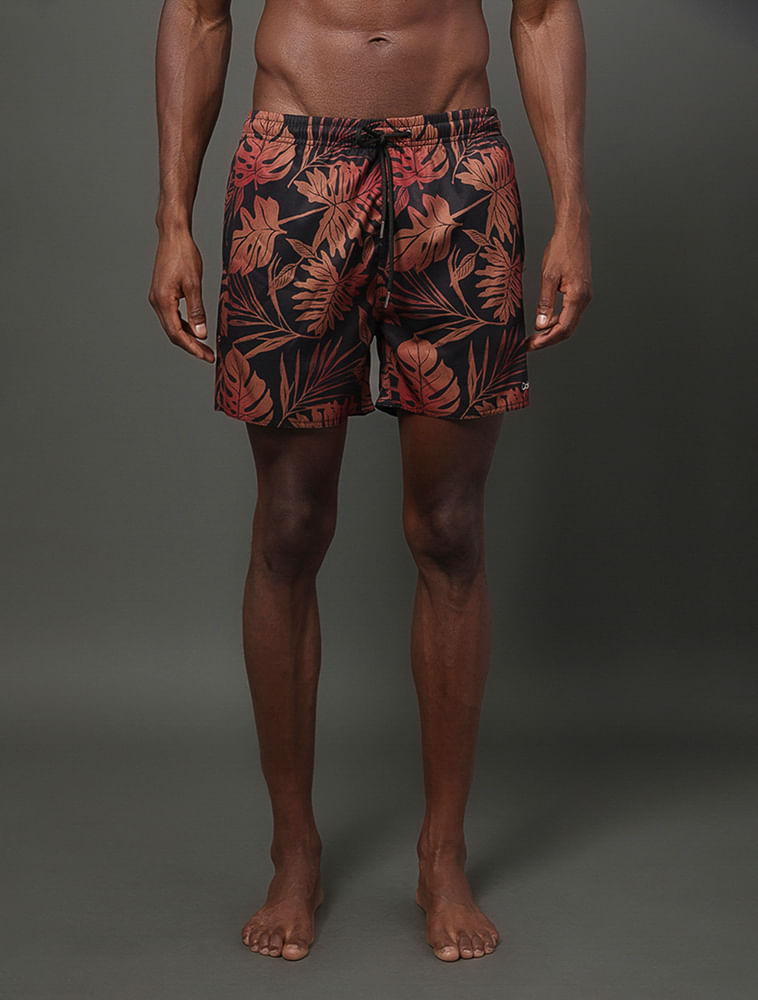 Shorts D'Água Masculino Elástico Folhas Calvin Klein Swimwear - Vermelho Escuro