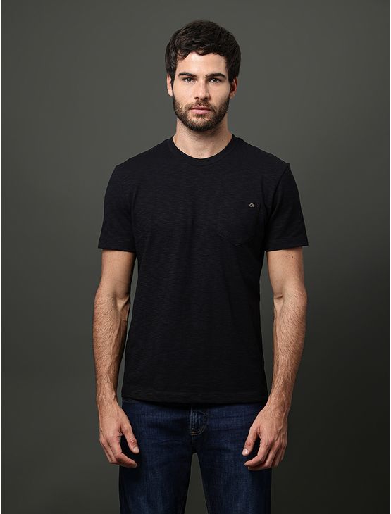 Camiseta Masculina Flamê Com Bolso Calvin Klein - Preto Camiseta Masculina Flamê Com Bolso Calvin Klein Preto Pp