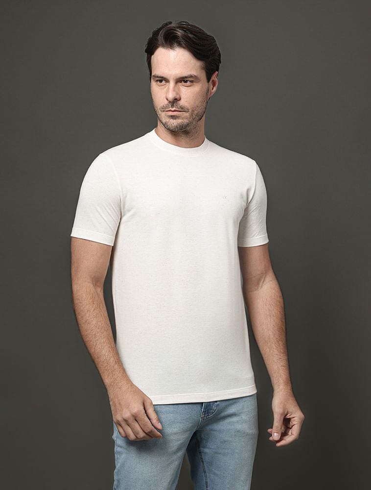 Camiseta Masculina Piquet Linho Calvin Klein - Off White