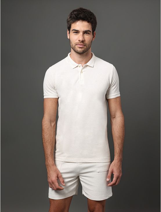 Polo Masculina Piquet Linho Calvin Klein - Off White Polo Masculina Piquet Linho Calvin Klein Off White Gg