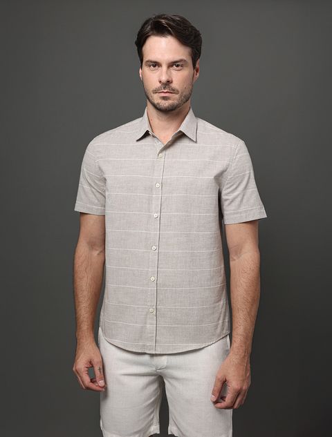 Camisa Masculina Cotton Stripes Calvin Klein - Caqui Medio — Calvin Klein