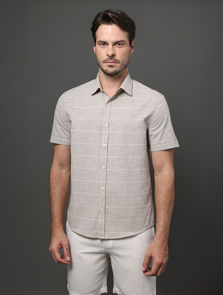 Camisa Masculina Cotton Stripes Calvin Klein - Caqui Medio