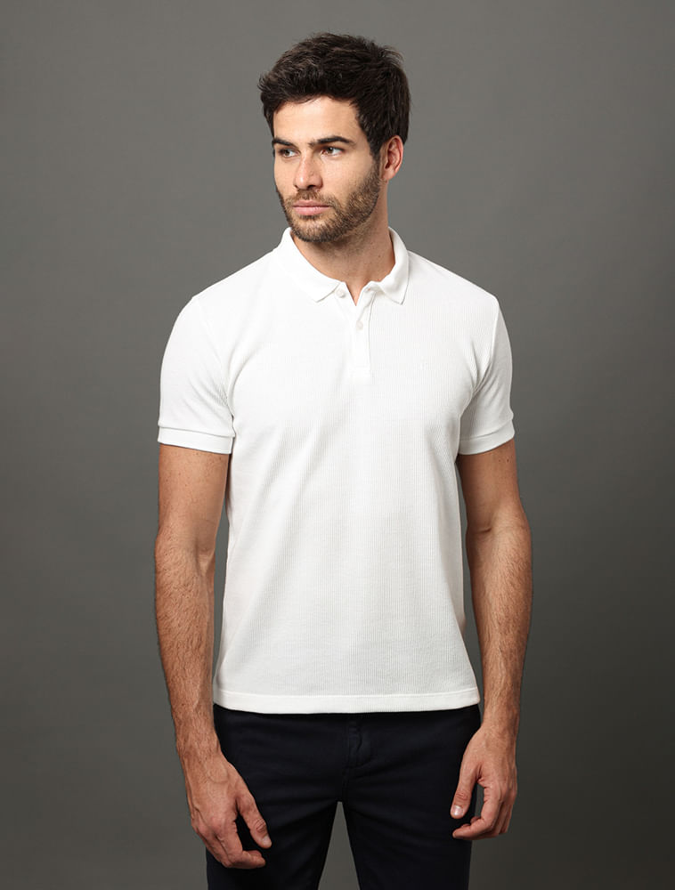 Polo Masculina Slim Malha Tricot Calvin Klein - Branco