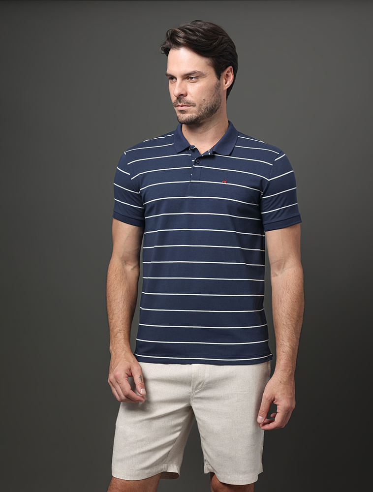 Polo Masculina Slim Cotton Listrado Calvin Klein - Marinho