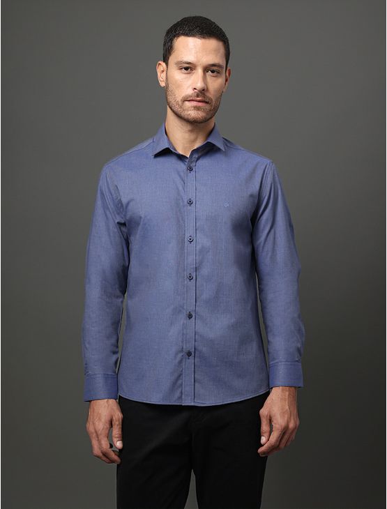 Camisa Masculina Slim Fil a Fil Calvin Klein - Marinho Camisa Masculina Slim Fil a Fil Calvin Klein Marinho 2