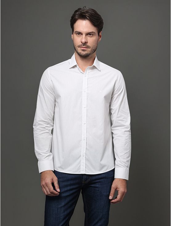 Camisa Masculina Slim Fio 60 Calvin Klein - Branco Camisa Masculina Slim Fio 60 Calvin Klein Branco 3