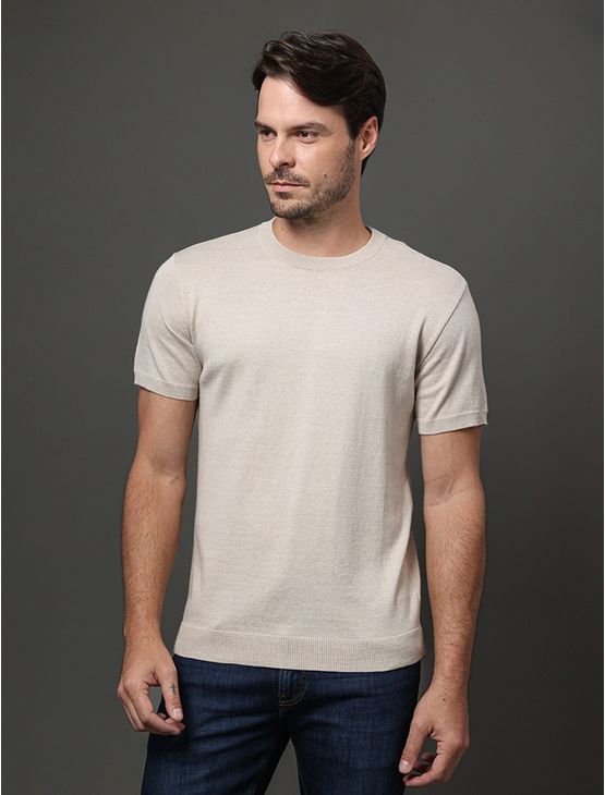 Camiseta Manga Curta Masculina Tricô - Areia Camiseta Manga Curta Masculina Tricô Areia m