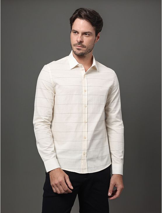 Camisa Masculina Slim Cotton Stripes Calvin Klein - Off White Camisa Masculina Slim Cotton Stripes Calvin Klein Off White 6