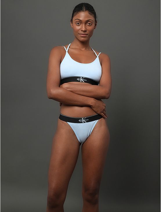 Calcinha Fio Dental Cotton Monogram Calvin Klein Underwear - Azul Claro Calcinha Fio Dental Cotton Monogram Calvin Klein Underwear Azul Claro g