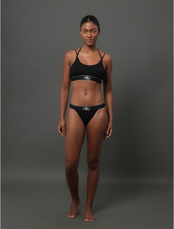 Calcinha Fio Dental Cotton Monogram Calvin Klein Underwear - Preto Calcinha Fio Dental Cotton Monogram Calvin Klein Underwear Preto g