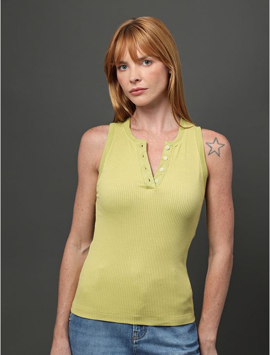 Regata Feminina Ribana Com Botões Calvin Klein - Verde Pistache Regata Feminina Ribana Com Botões Calvin Klein Verde Pistache Pp
