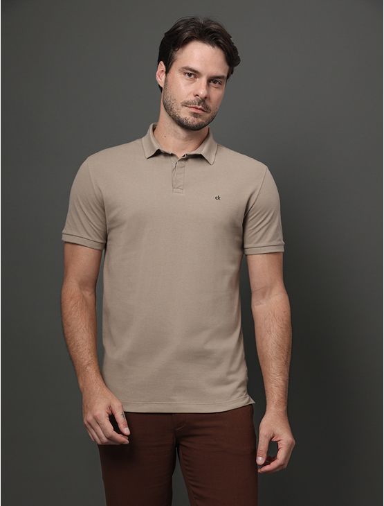 Polo Masculina Slim Calvin Klein - Caqui Medio Polo Masculina Slim Calvin Klein Caqui Medio g