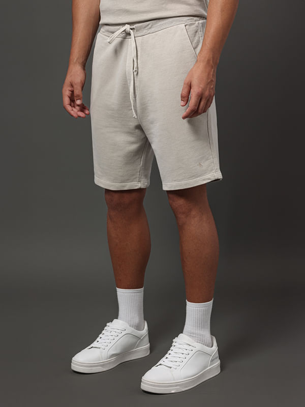 Bermuda Masculina Moletom Monograma Calvin Klein Jeans - Caqui Claro