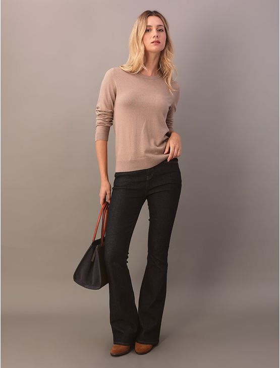 Tricot Feminino Cashmere Calvin Klein Jeans - Caqui Medio Tricot Feminino Cashmere Calvin Klein Jeans Caqui Medio m