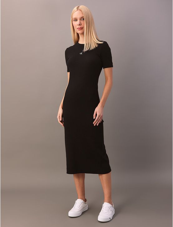 Vestido Calvin Klein Jeans Feminino Midi Ribana - Preto Vestido Calvin Klein Jeans Feminino Midi Ribana Preto p