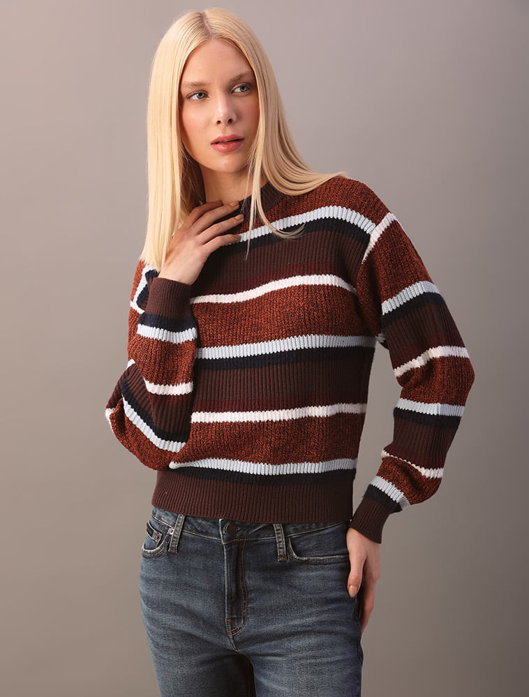Tricot Calvin Klein Jeans Feminino Listrado Colorido - Marrom