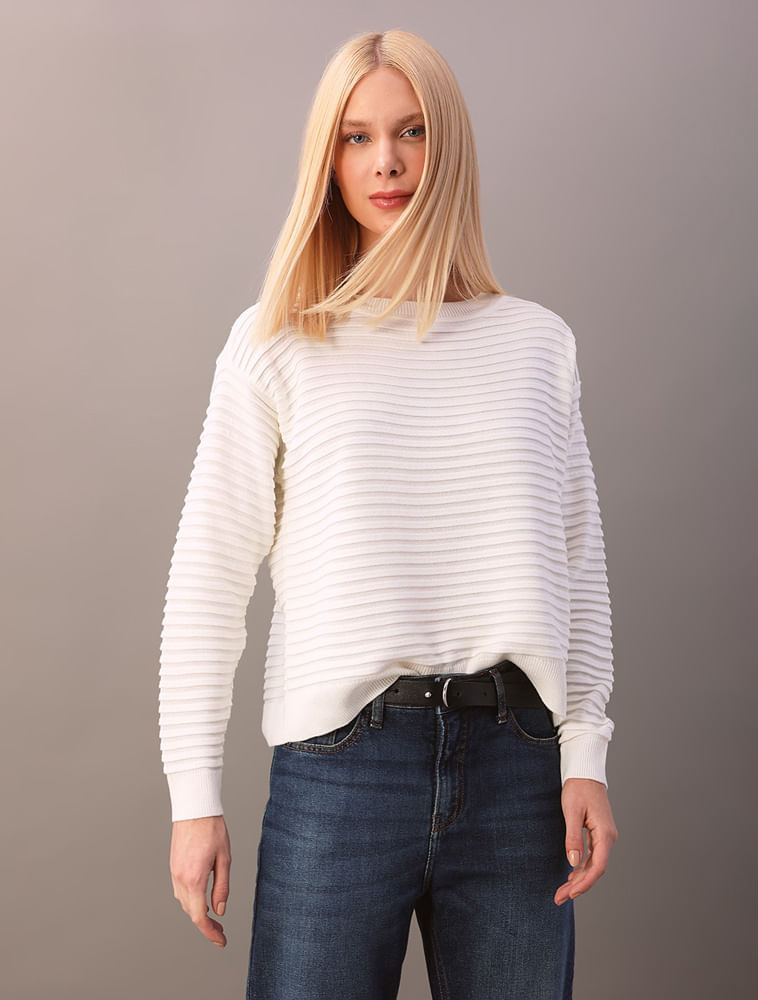 Tricot Calvin Klein Jeans Feminino Textura Listrado - Off White