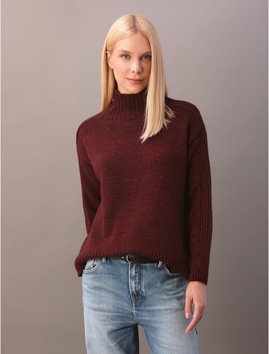 Tricot Calvin Klein Jeans Feminino Gola Alta e Canelado Lateral
