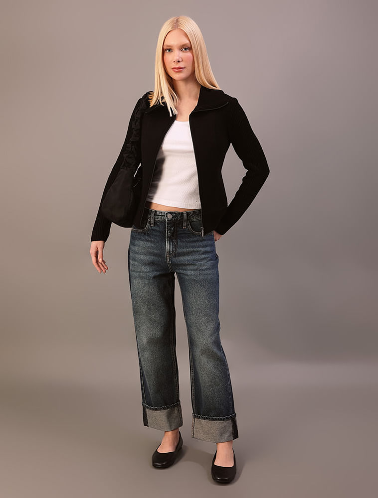 Casaco Calvin Klein Jeans Feminino Dublado Gola Alta - Preto