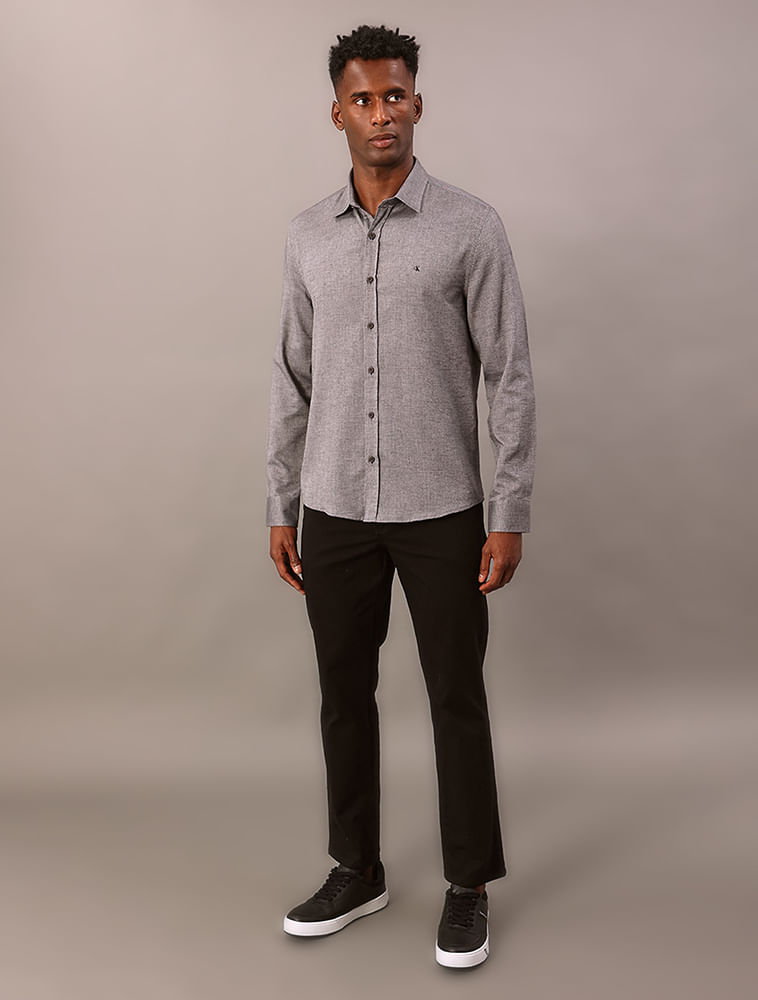 Camisa Manga Longa Calvin Klein Jeans Regular Oxford Leve - Preto