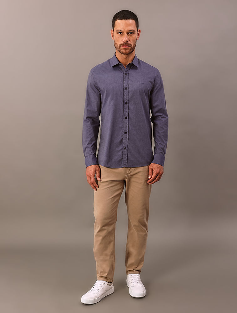 Camisa Manga Longa Calvin Klein Jeans Regular Fil a Fil - Azul Marinho