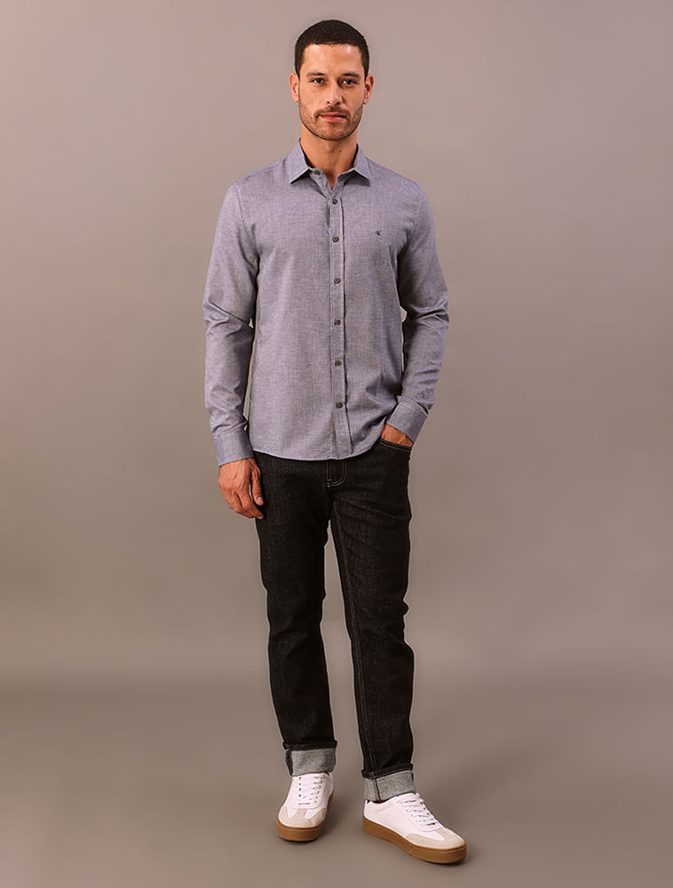 Camisa Manga Longa Calvin Klein Jeans Regular Oxford Leve - Marinho