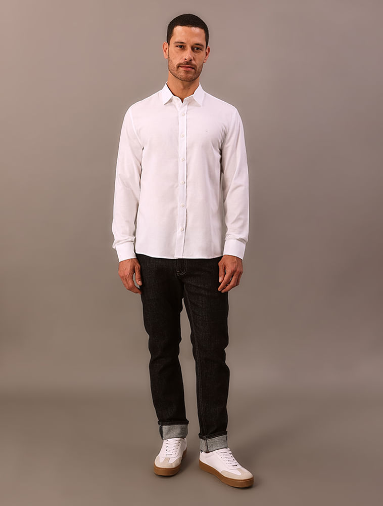 Camisa Manga Longa Calvin Klein Jeans Regular Oxford Leve - Branco