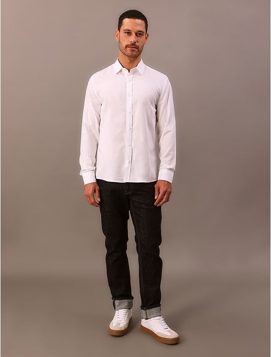 Camisa Manga Longa Calvin Klein Jeans Regular Oxford Leve - Branco Camisa Manga Longa Calvin Klein Jeans Regular Oxford Leve Branco m