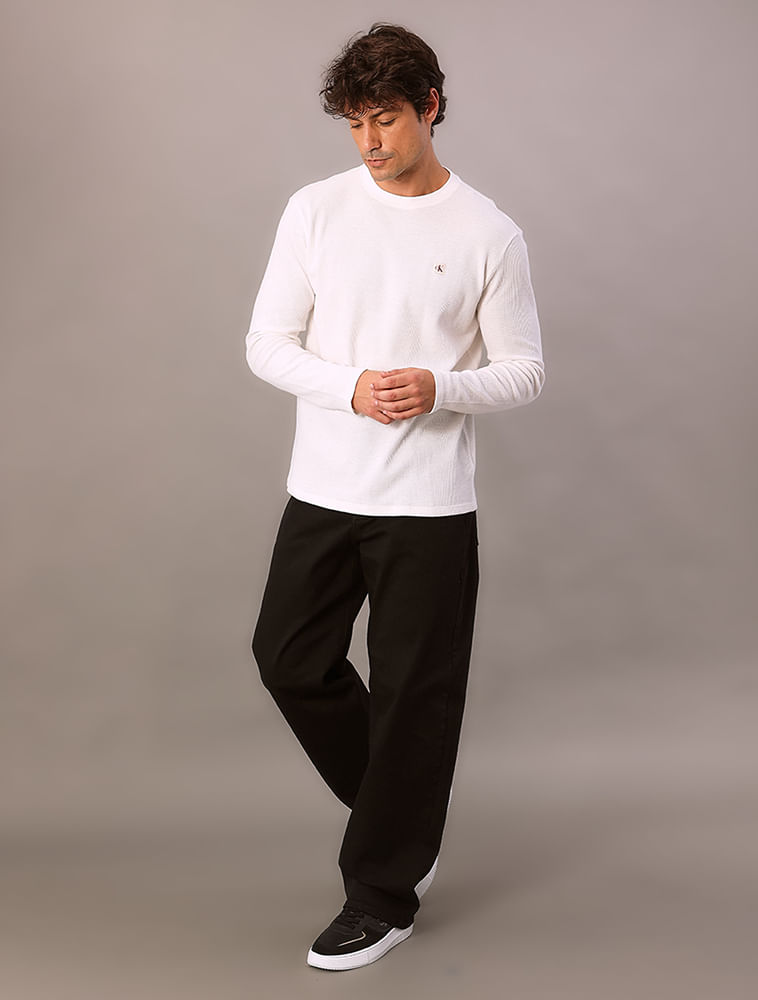 Camiseta Manga Longa Calvin Klein Jeans Masculino Quadrile - Off White — Calvin Klein