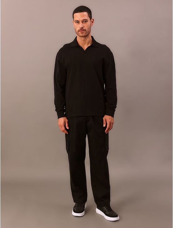 Camiseta Manga Longa Calvin Klein Jeans Masculino Gola v - Preto Camiseta Manga Longa Calvin Klein Jeans Masculino Gola v Preto Pp