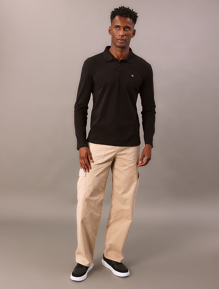 Polo Manga Longa Calvin Klein Jeans Regular Calvin Klein Bordado - Preto