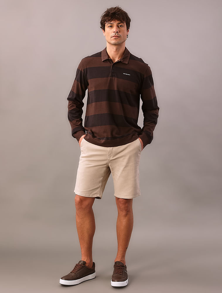 Polo Manga Longa Calvin Klein Jeans Masculino Rugby Listrada - Marrom